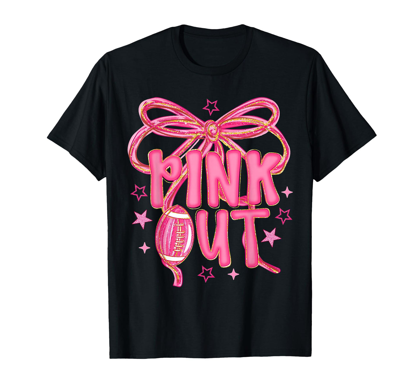 Pink Out Coquette Bow Breast Cancer Awareness Football T-Shirt