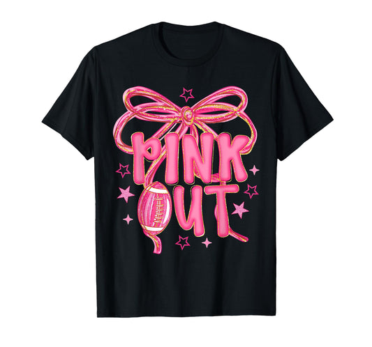 Pink Out Coquette Bow Breast Cancer Awareness Football T-Shirt