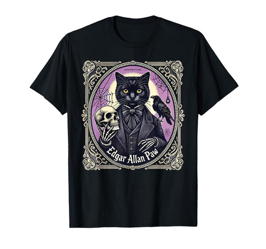 “Edgar Allan Paw” Funny Pun Black Cat Gothic Theme T-Shirt