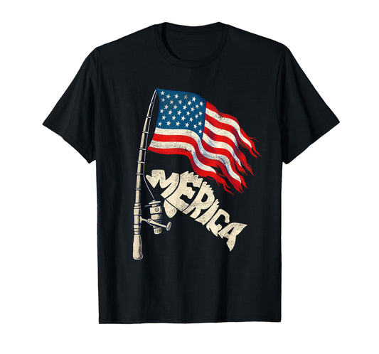 American Flag Fishing Lovers Fisherman Funny Fishing USA T-Shirt