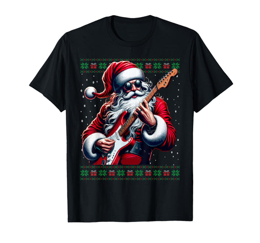Santa Guitar Musician Guitarist Ugly Christmas Sweater T-Shirt