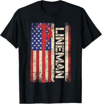 Lineman US American Flag Shirt Patriotic Electrician Men Dad T-Shirt