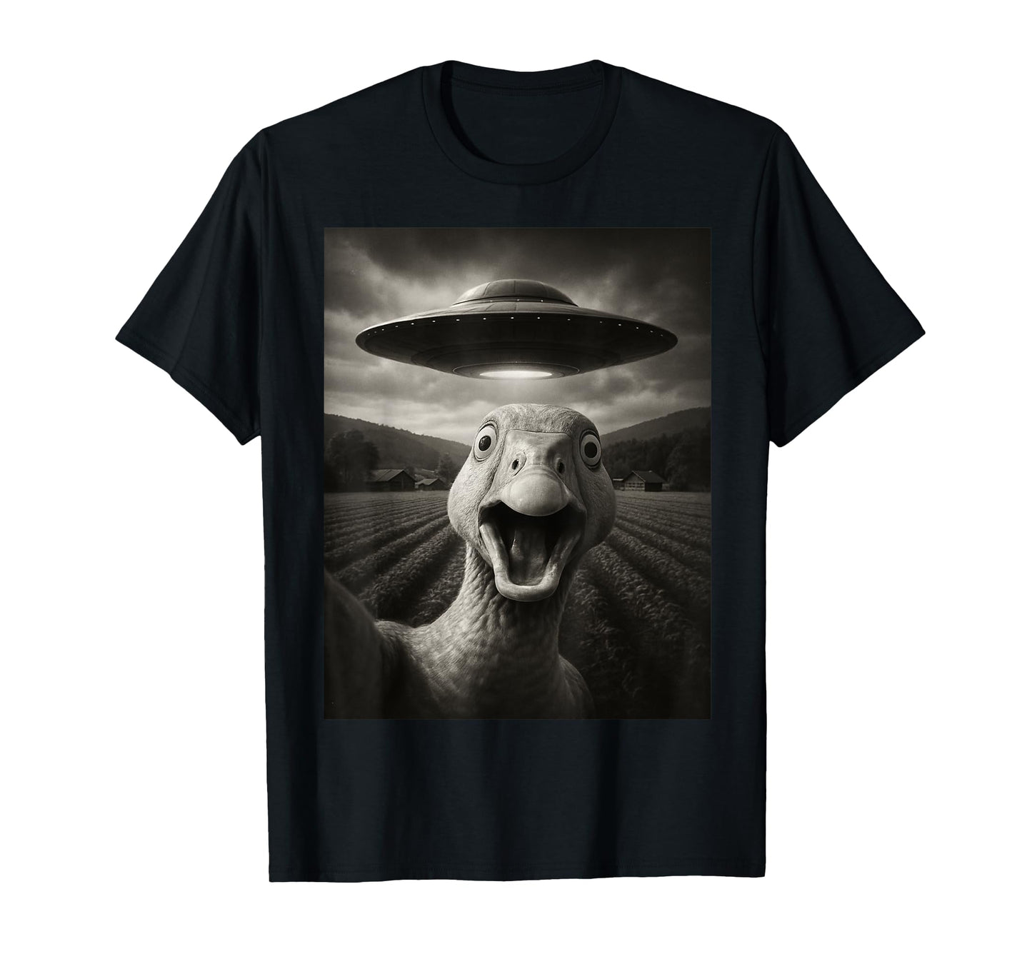 Goose Selfie with Alien UFO Funny Goose for Men Women Kid T-Shirt