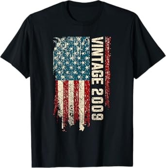 16 Years Old Gifts Vintage 2009 16th Birthday American Flag T-Shirt