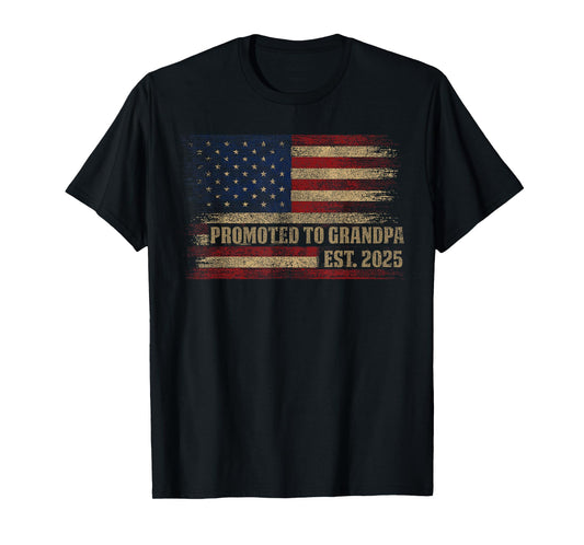 Promoted To Grandpa Est 2025 Usa Vintage Flag Fathers Day T-Shirt