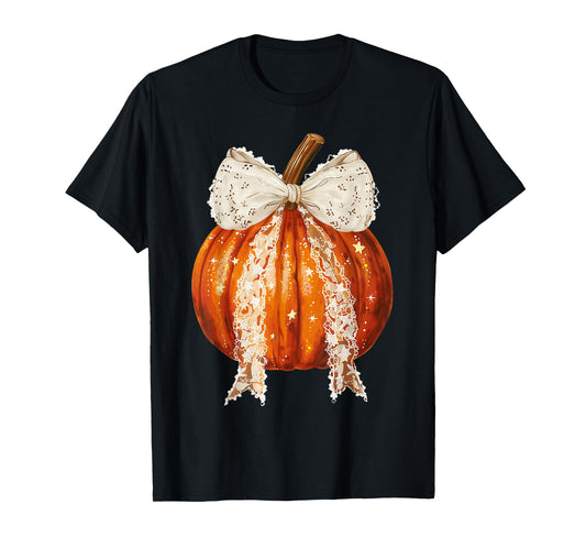 Coquette Bow Pumpkin Season Autumn Fall Y'all Thanksgiving T-Shirt
