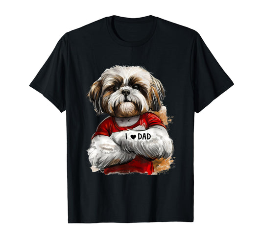 I Love Dad Tattoo Shih Tzu Dad Funny Father's Day T-Shirt
