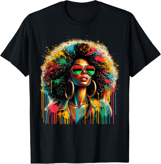 Juneteenth Black Womens Queen Afro African Melanin Dripping T-Shirt