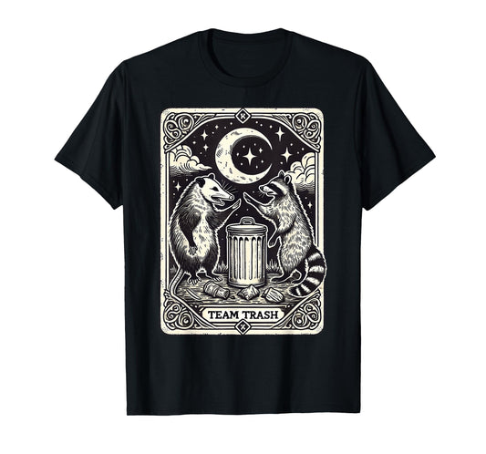 Tarot Card Vintage Team Trash Crescent Moon Opossum Raccoon T-Shirt