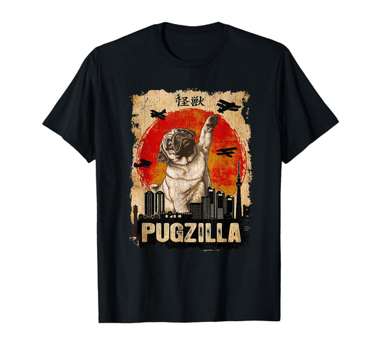 Japanese Kaiju Retro Vintage Funny Pugzilla Pug T-Shirt