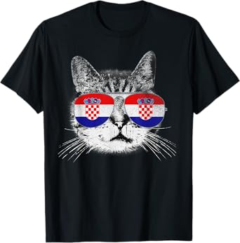 Croatian Croatia Flag Country Roots Cat Lover Pride Gift T-Shirt