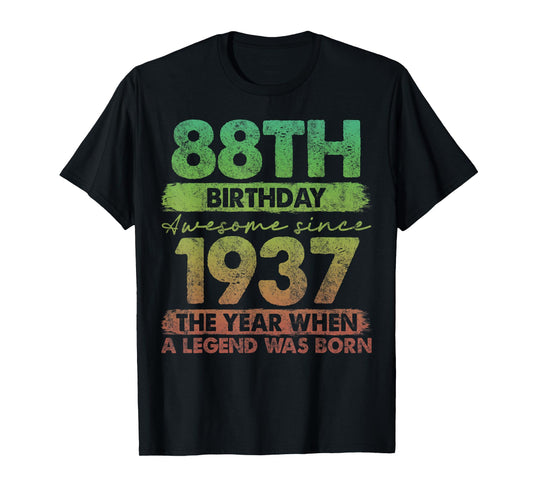 88 Year Old Gifts Vintage 1937 Limited Edition 88th Birthday T-Shirt