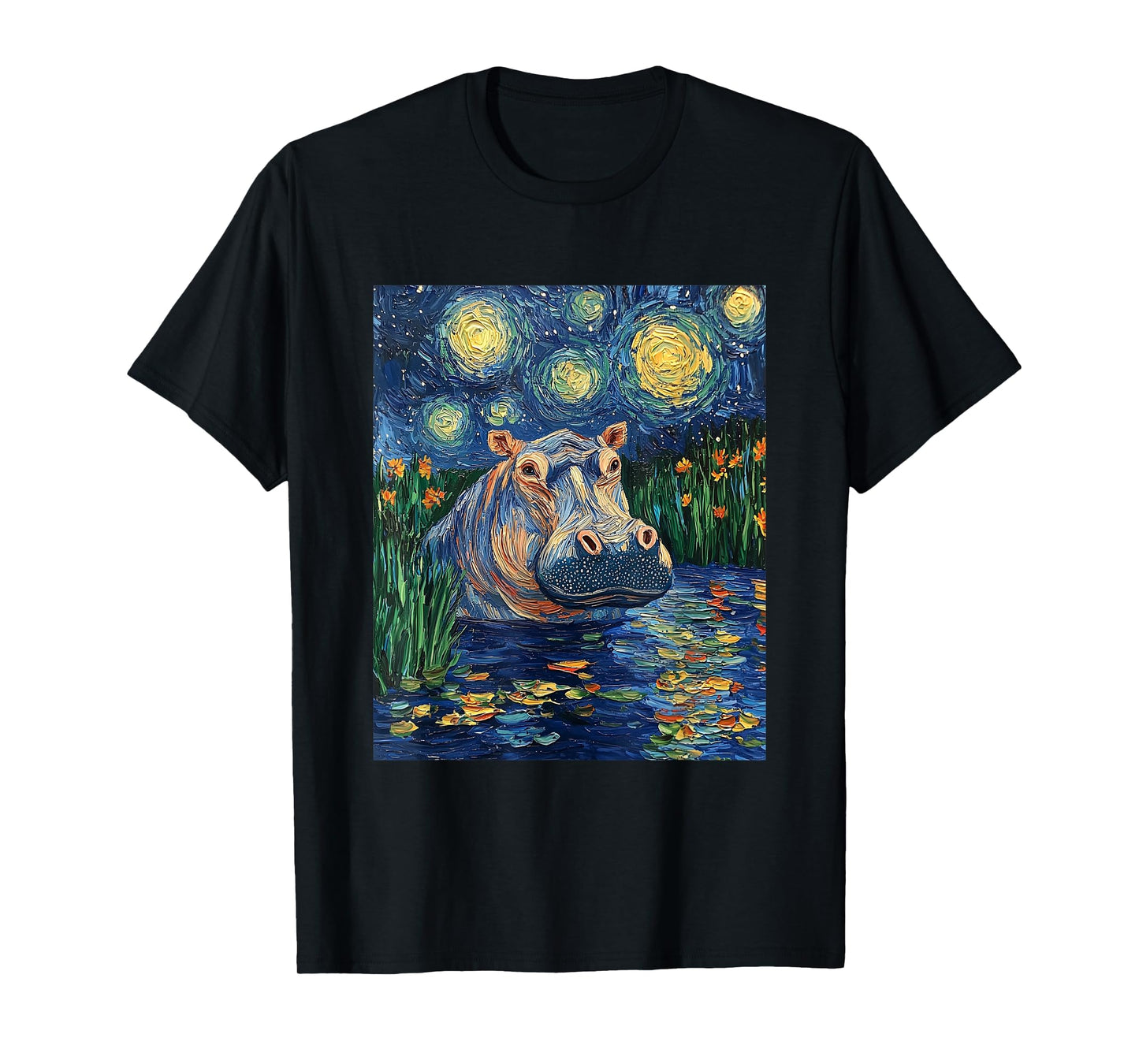 Hippo Hippopotamus - Van Gogh Style - Starry Night T-Shirt
