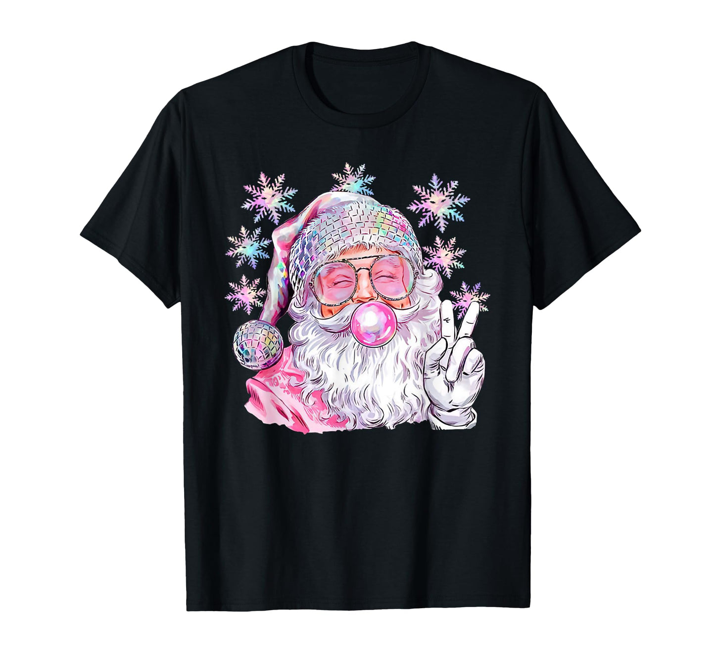 Vintage Retro Santa Christmas Pink Sunglasses Bubble Gum T-Shirt