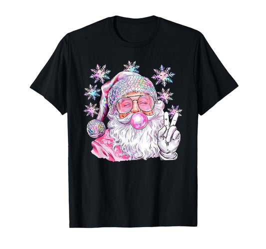Vintage Retro Santa Christmas Pink Sunglasses Bubble Gum T-Shirt