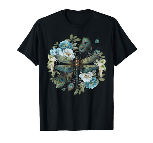 Dragonfly Dark Academia Insect Bug Flower Nature Goblincore T-Shirt