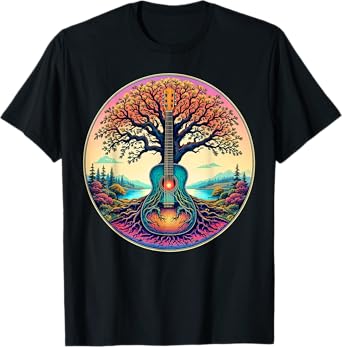 Acoustic Guitar Tree of Life Lake & Forest Nature Guitarist T-Shirt