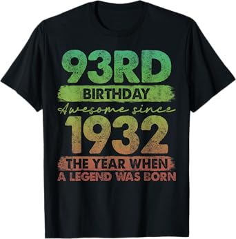 93 Year Old Gifts Vintage 1932 Limited Edition 93rd Birthday T-Shirt