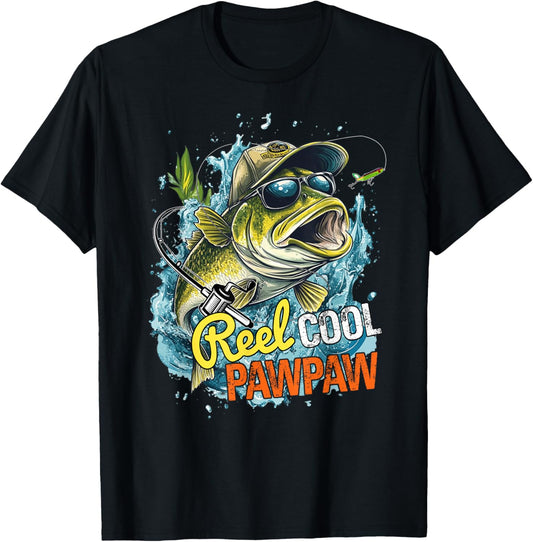 Mens Funny Fathers Day Vintage Fishing Reel Cool Pawpaw T-Shirt