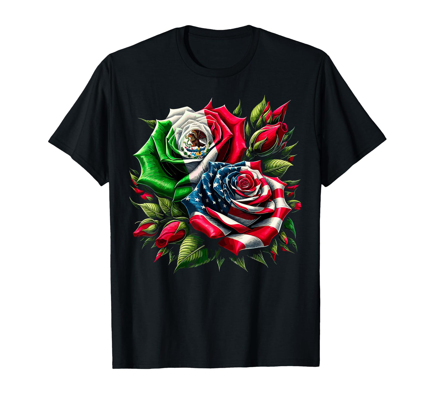 Mexican American Flag Rose T-Shirt