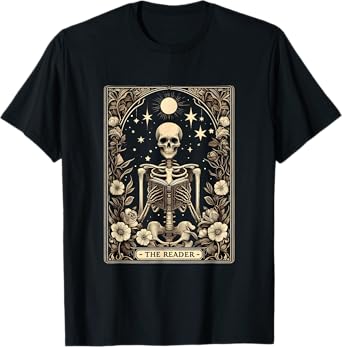 Bookworm Skeleton Tarot Card The Reader Book Lover Reading T-Shirt