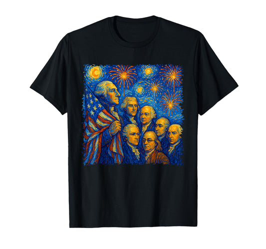 Founding Fathers Starry Night Van Gogh 4th Of July Men Women T-Shirt