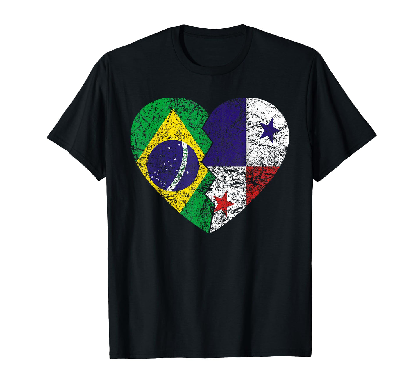 Panamanian Brazilian Flags Heart | Brazil Panama Roots T-Shirt