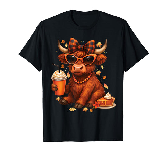Cozy Season Fall Highland cow Bow Girls Autumn Thanksgiving T-Shirt