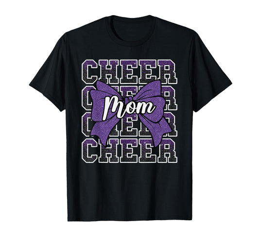 Cheer Mom Mama Bow Sport Cheerleader Cheerleading Purple T-Shirt