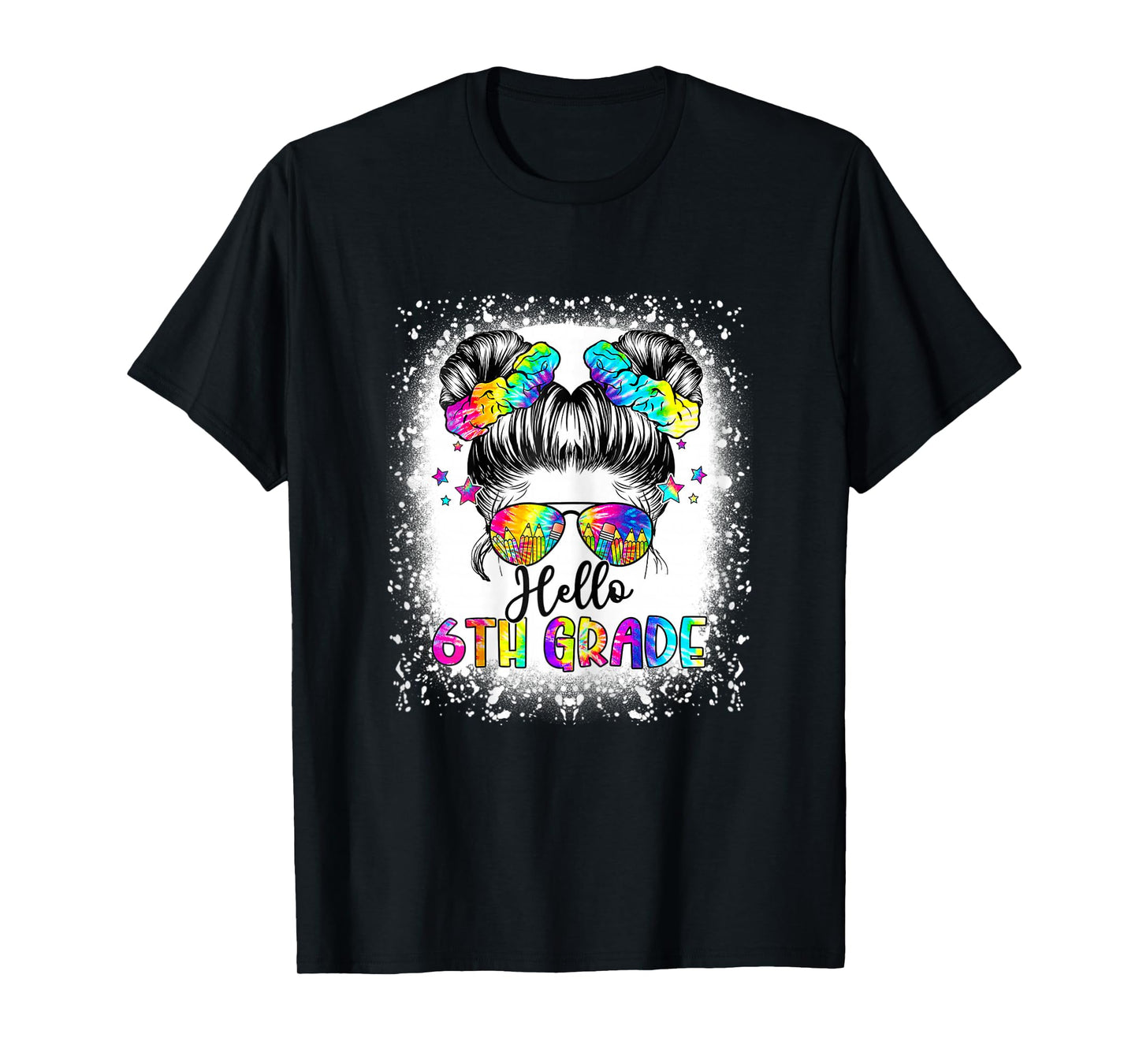 Hello 6th Grade Messy Hair Bun Girl Back To School First Day T-Shirt