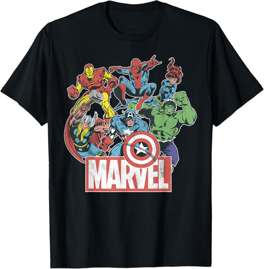 Marvel Avengers Team Retro Comic Vintage Graphic T-Shirt