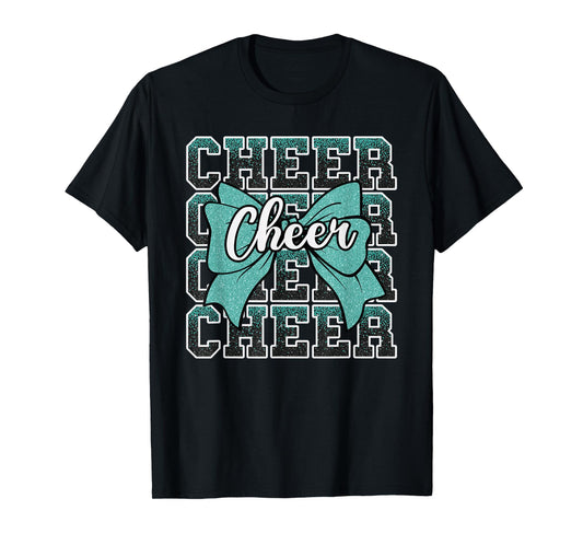Coquette Cheer Bow Sport Cheerleader Cheerleading Teal Blue T-Shirt