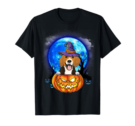 Beagle Witch Moon Pumpkin Scary Halloween Dog Lovers T-Shirt