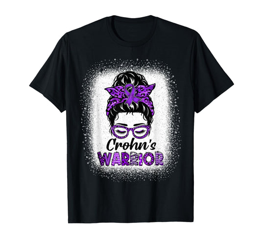 Crohns Disease Warrior Women Messy Bun Crohn's Awareness T-Shirt