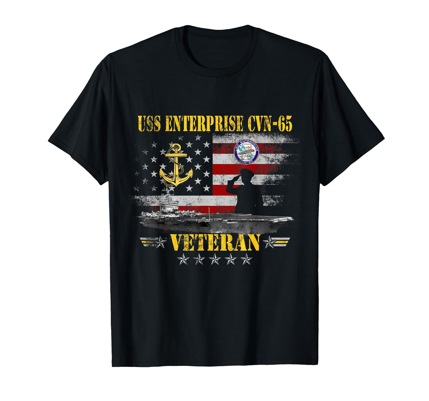 USS Enterprise CVN-65 Aircraft Carrier Veteran USA Flag Tee T-Shirt