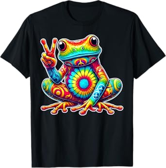 Tie-Dye Frog With Peace Sign Cool Hippie T-Shirt