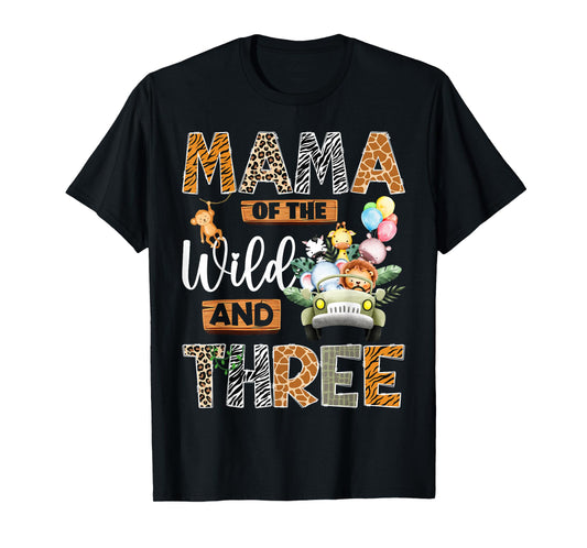 Mama of The Wild and Three 3Rd Birthday Boy Safari Truck T-Shirt