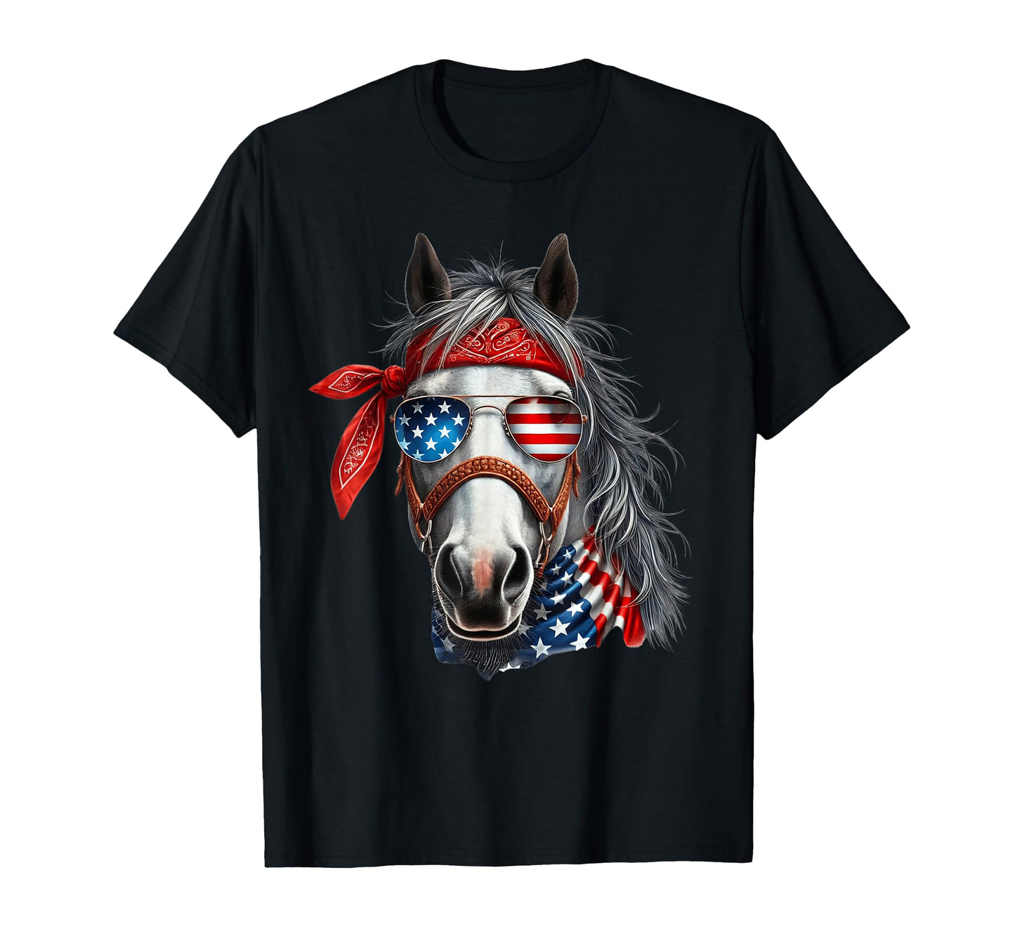 Horse 4th of July Shirt Men Boys Horse American USA Flag T-Shirt