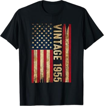Vintage Made In 1955 American Flag 70th Birthday 70 Year Old T-Shirt