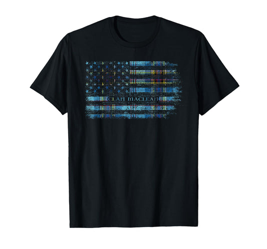 Clan Maclean Scottish tartan US flag kilt Scotland T-Shirt