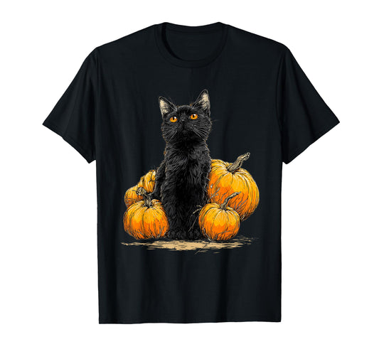 Black Cat Funny Halloween Pumpkin Cat Lover Cat Mom Dad T-Shirt