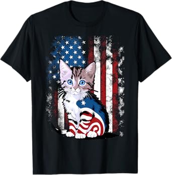 Memorial Day Cat Funny Kitten 4th of July Patriotic Usa Flag T-Shirt