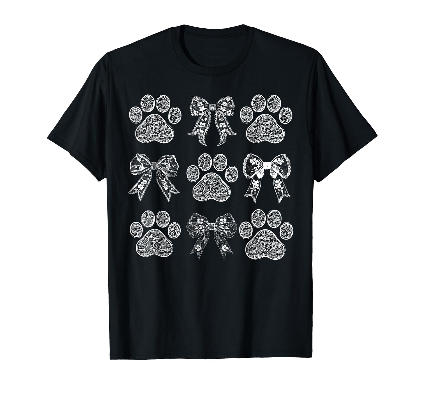 Lace Dog Coquette Bow Dog Paw Print Cat Dog Mom Mother's Day T-Shirt