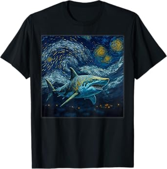Surrealism Starry Night Tiger Shark T-Shirt