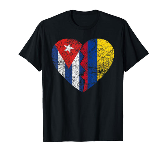 Colombian Cuban Flags Heart | Cuba Colombia Roots Vintage T-Shirt