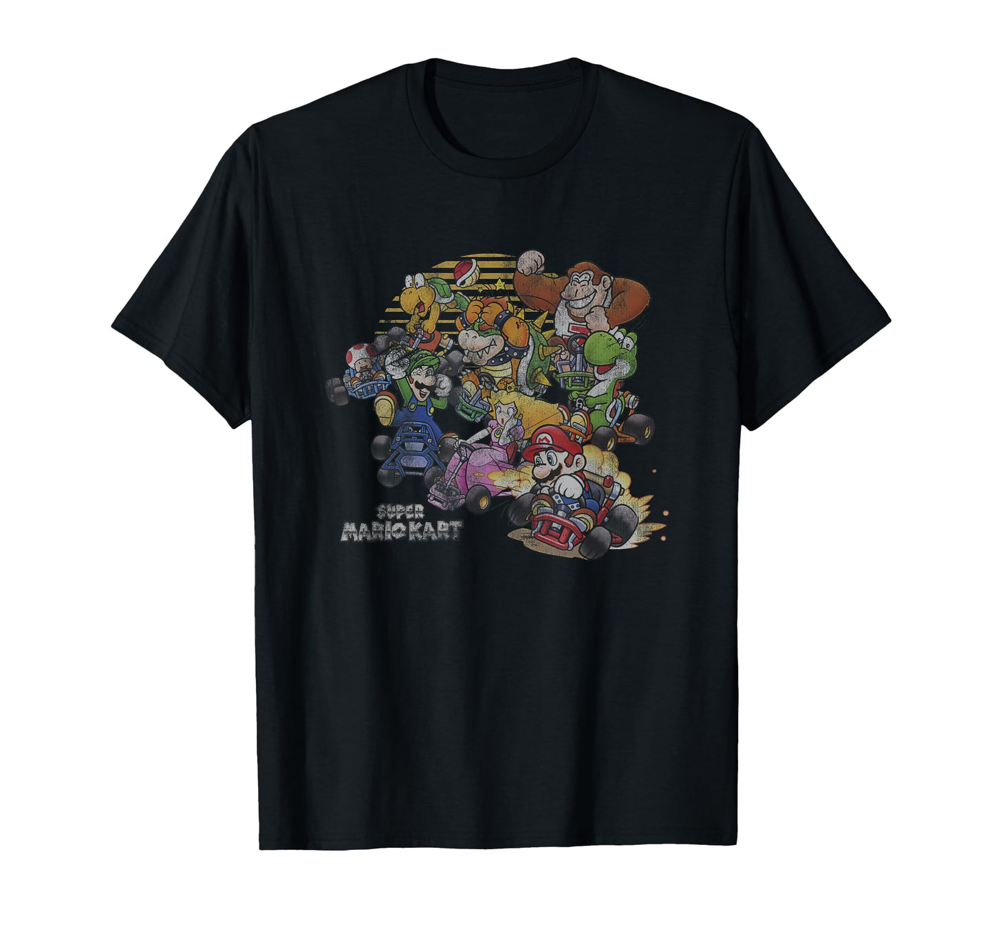 Super Mario Kart Sunset Racing Group Shot Distressed T-Shirt