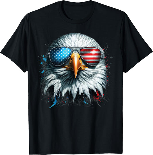 Cool Bald Eagle American Sunglasses Patriotic Man Funny T-Shirt