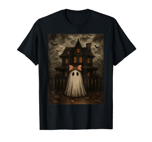 Vintage Spooky Scary Ghost Haunted House Midnight Halloween T-Shirt