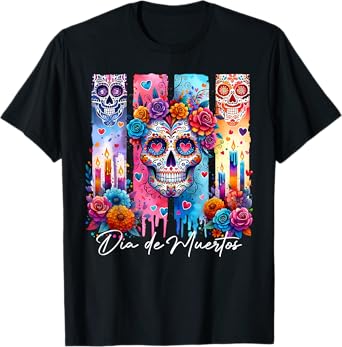 Rose Flower Skull Day Of The Dead Dia De Los Muertos Catrina T-Shirt