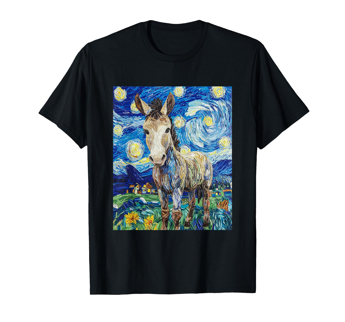 Funny Donkey - Van Gogh Style - Starry Night Graphic T-Shirt